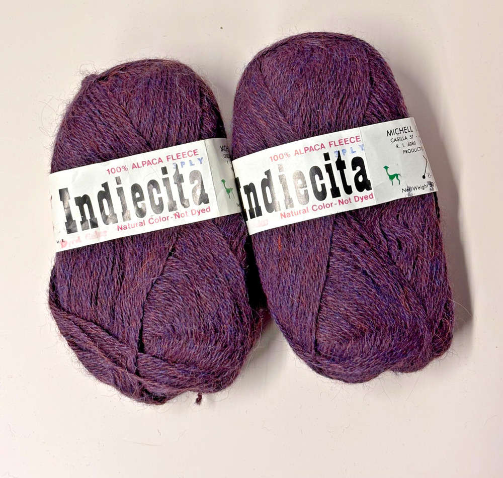 Alpaca Yarn Indiecita Plymouth 100% Worsted 2 Skeins Natural Undyed Purple Peru